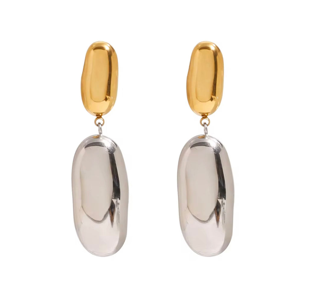 18K Gold Stainless Steel Oval Smooth earrings 2 Tone Minimalist Jewelry