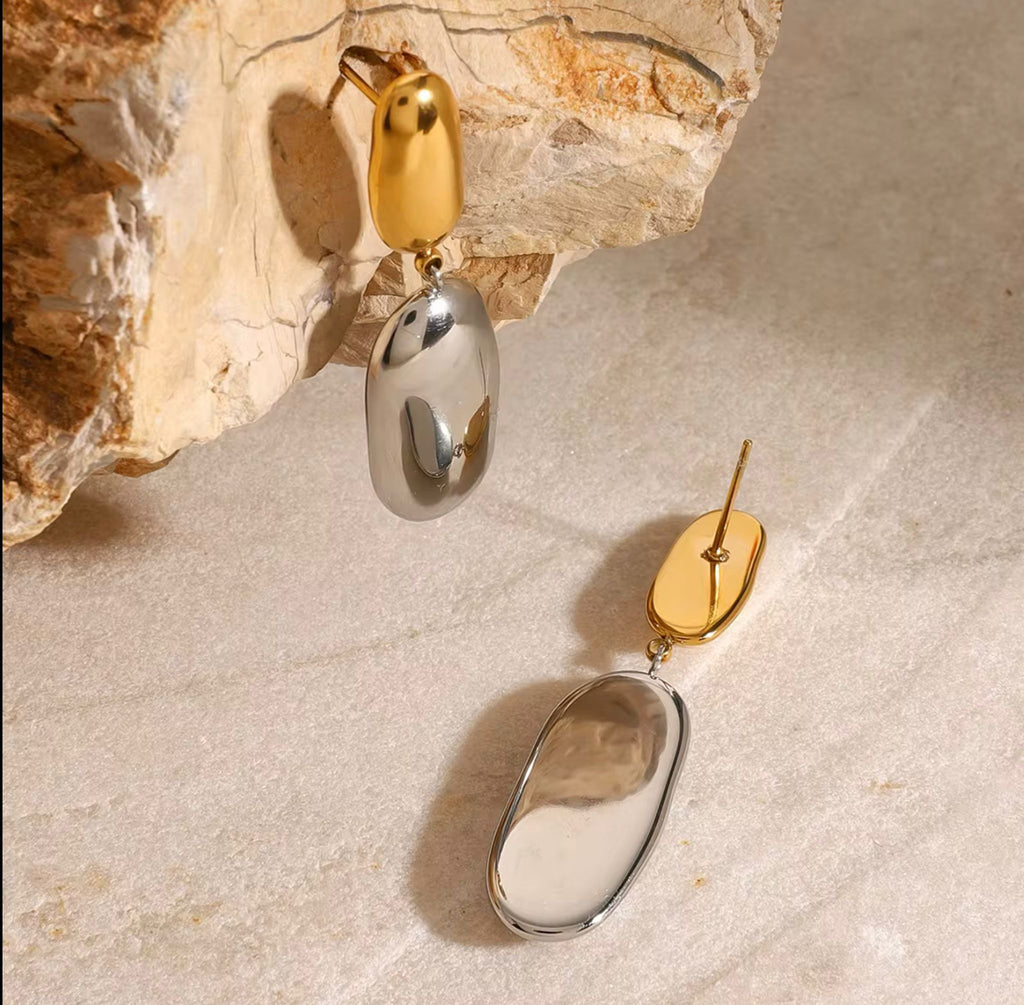18K Gold Stainless Steel Oval Smooth earrings 2 Tone Minimalist Jewelry