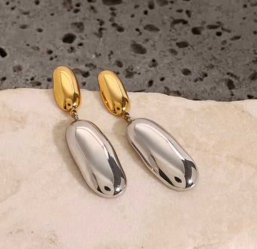 18K Gold Stainless Steel Oval Smooth earrings 2 Tone Minimalist Jewelry
