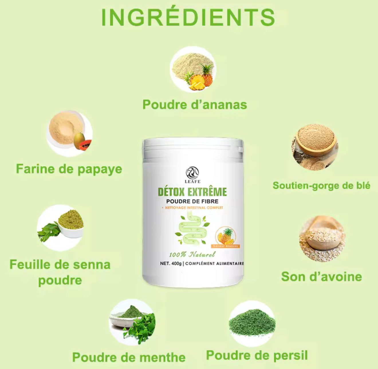 Natural Extreme Detox Powder Pineapple Flavor Adult Weight Loss Intestinal Support