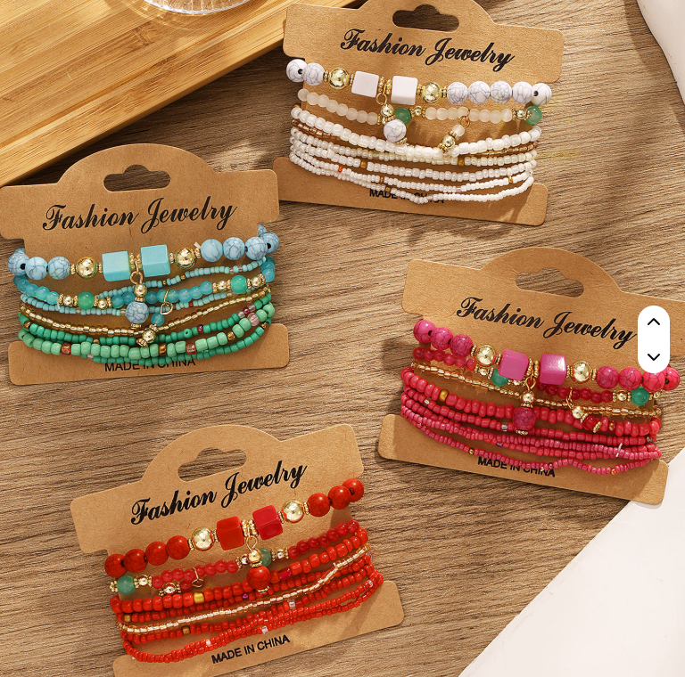 KISSWIFE 8Pcs/Set Cute Colourful Rice Beads Ajustable Bracelet Set for Women Girls Jewelry