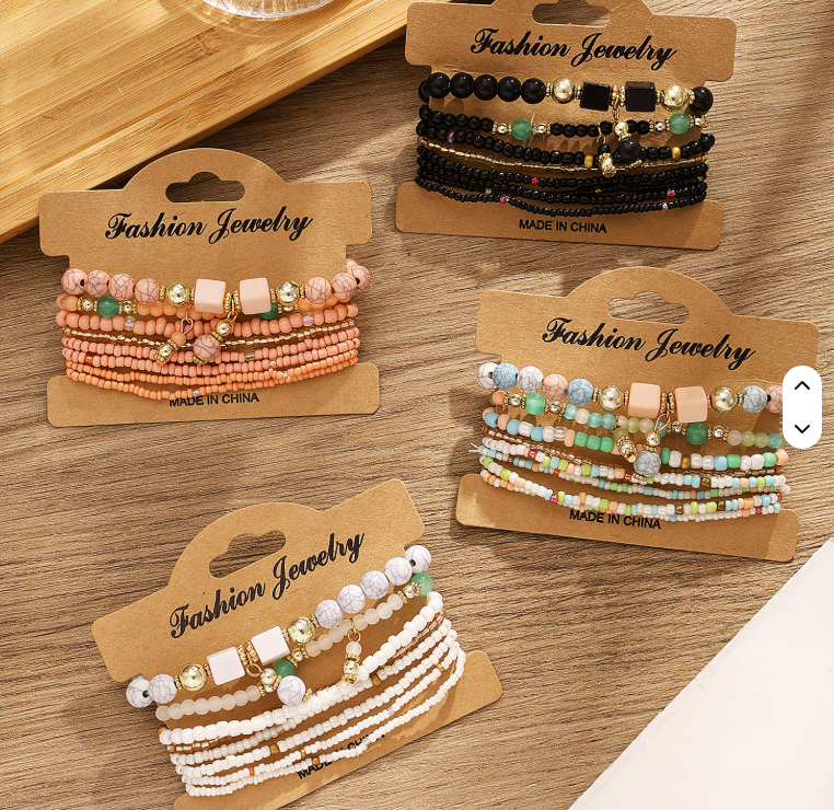 KISSWIFE 8Pcs/Set Cute Colourful Rice Beads Ajustable Bracelet Set for Women Girls Jewelry