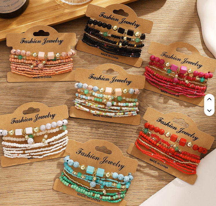 KISSWIFE 8Pcs/Set Cute Colourful Rice Beads Ajustable Bracelet Set for Women Girls Jewelry